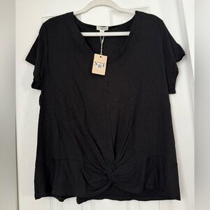 NIC+ZOE Black Short Sleeve Knot Top